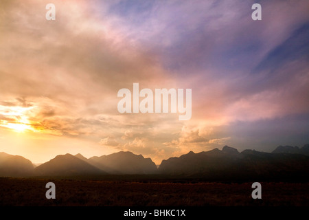 Sunset at the Teton Range - USA, Wyoming, Grand Teton NP Stock Photo