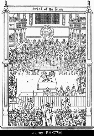 Charles I, 19.11.1600 - 30.1.1649, King of England 27.3..1625 - 30.1.1649, before the High Court of Justice, 4.1.1649, copper engraving, 'Nalson's Record of the Trial of Charles I, 1688', , Artist's Copyright has not to be cleared Stock Photo