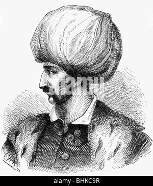 Suleiman I 'the Magnificent', circa 1495 - 27.4.1566, Sultan of the Ottoman Empire 1520 - 1566, portrait, wood engraving by Adolf Neumann, 19th century, Stock Photo