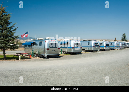 recreational vehicles parked in a campground Stock Photo