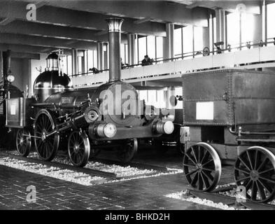 transport / transportation, railway, locomotives, steam locomotive Beuth by August Borsig, built 1844, replica, German Museum, Munich, 1960s, Stock Photo