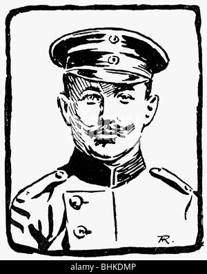 geography / travel, China, Boxer Rebellion 1900/1901, European Intervention, Germ,an Lieutenant Max Drewello, 1st East Asian Infantry Regiment, killed in the skirmish at the Great Wall, 28.4.1901, wood engraving, 'Die Woche', 1901, , Stock Photo