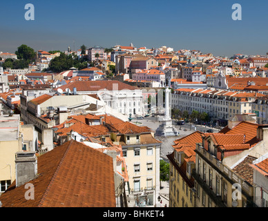 portugal lisbon Elevated view of Rossio Square, Praco de dom Pedro Stock Photo