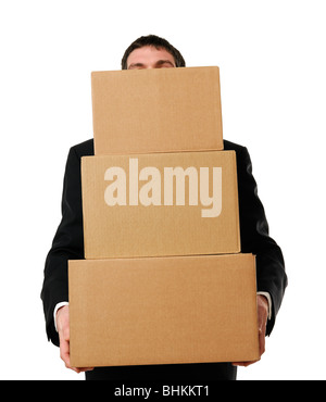 Businessman Overloaded with Boxes Stock Photo