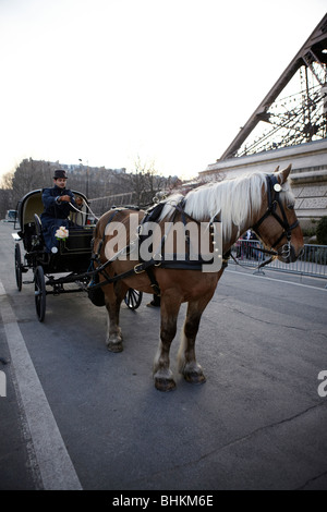 Horsedrawn carriage near the Eiffel Tower, Paris, France Stock Photo