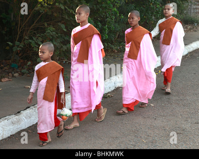 Myanmar, Burma, Yangon, Rangoon, young buddhist nuns; Stock Photo