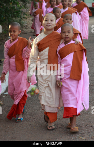 Myanmar, Burma, Yangon, Rangoon, young buddhist nuns; Stock Photo