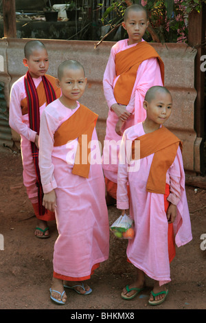 Myanmar, Burma, Yangon, Rangoon, young buddhist nuns; Stock Photo