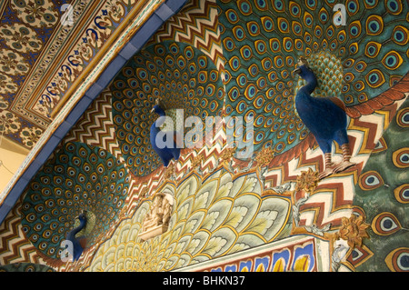 Details of the beautifully decorated City Palace of Jaipur, Rajasthan, India Stock Photo