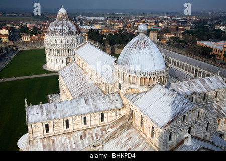 Cathedral and baptistery in Piazza dei Miracoli seen from the leaning tower, Pisa, Italy Stock Photo