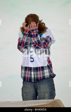 Shaun White (USA), wins the gold medal in the Men's Snowboard Halfpipe event at the 2010 Olympic Winter Games Stock Photo