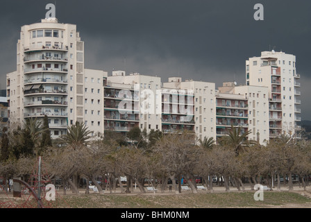 Tower blocks with looming storm approaching. Stock Photo