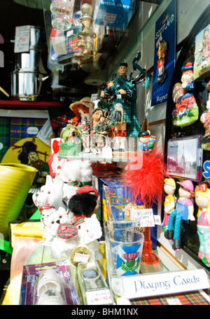 Scottish tourist novelties and souvenirs in the window display of a Helensburgh high street shop. Stock Photo