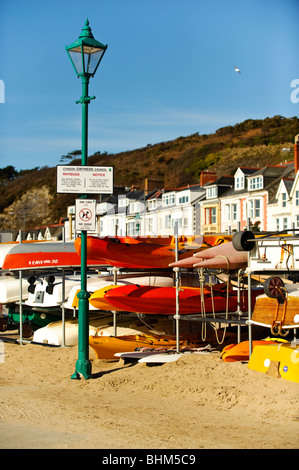 Colourful kayaks and canoes at Aberdyfi Aberdovey, Gwynedd north wales UK Stock Photo