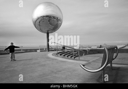 Boy and glitterball art work, Blackpool, Lancashire Stock Photo