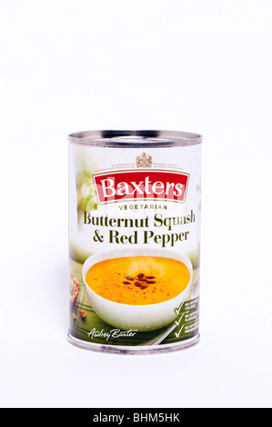 A tin of Baxters vegetarian butternut squash & red pepper soup on a white background Stock Photo