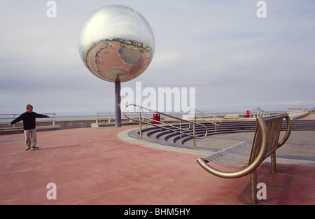 Boy and glitterball art work, Blackpool, Lancashire Stock Photo