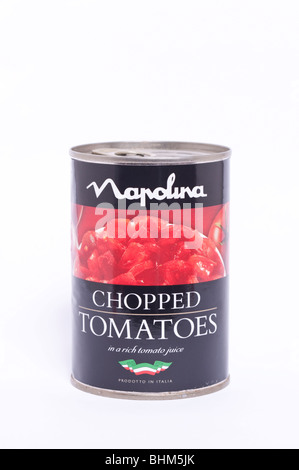 A tin of chopped tomatoes on a white background Stock Photo