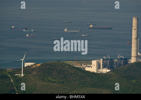 The juxtaposition of green energy and traditional power, located on Lamma Island, Hong Kong Stock Photo