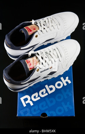 A pair of brand new Reebok training shoes with box Stock Photo