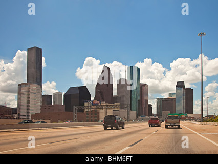 Houston downtown skyscrapers and freeway Texas USA Stock Photo