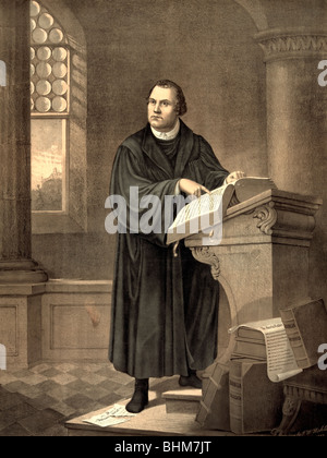 Dr. Martin Luther, full-length portrait, standing, facing slightly left, reading in church Stock Photo