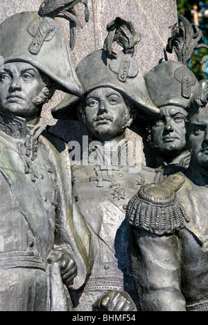 Generals Nikolay Raevsky, Alexander Kutaisov and Aleksey Yermolov on a monument to the heroes of the Battle of Borodino (1812) in Moscow, Russia Stock Photo