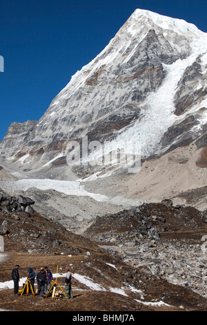 The Rathong Glacier is an important glacier situated in Sikkim.The source of Rangeet River flows from the Rathong Glacier Stock Photo