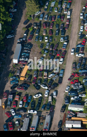 Aerial view of Auto Junk yard near Manistee Michigan USA, by Jeff Wickett/Dembinsky Photo Assoc Stock Photo