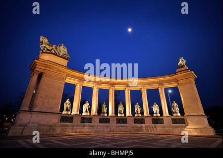 Historical Hungarian figures in the right hand side colonnade in Heroes Square Budapest Hungary Stock Photo