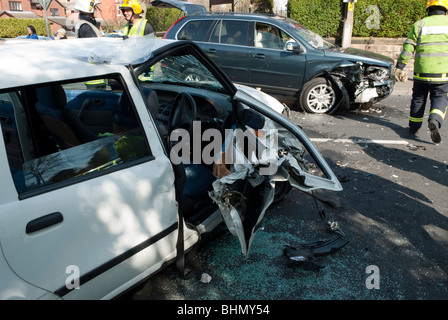 Two cars crushed at RTC collision Stock Photo - Alamy