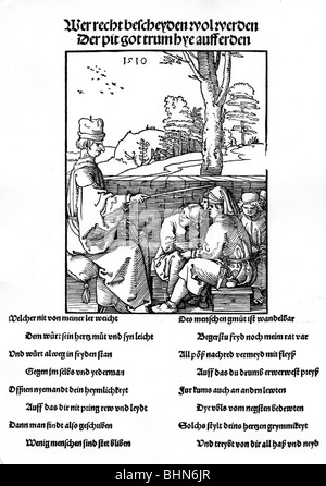 education, teaching, teacher and students, woodcut by Albrecht Duerer, 1510, Artist's Copyright has not to be cleared Stock Photo