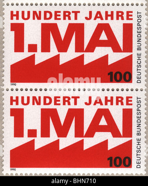 mail / post, postage stamps, West Germany, Deutsche Bundespost (German federal post office), 100 Pfennig, '100 years May Day', 1989, Stock Photo