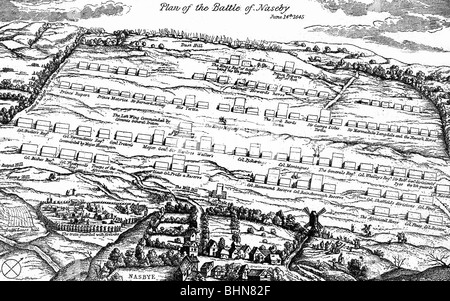 geography / travel, Great Britain, Civil War 1642 - 1651, Naseby battle, 14.6.1645, plan of action, after contemporary engraving, Stock Photo