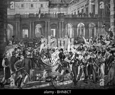 Louis Philippe, 6.10.1773 - 26.8.1850, King of the French 1830 - 1848, scene, in front of Palais Royal, 31.7.1830, lithograph by Wegener, after painting by Horace Vernet, 19th century, Stock Photo