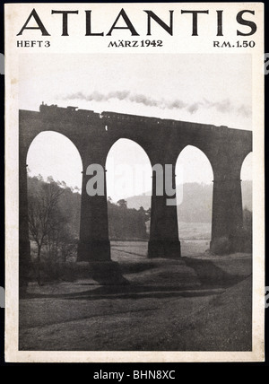 press / media, journals / magazines, 'Atlantis', 14th volume, number 3, Berlin, March 1942, title, viaduct in Odenwald,    , Stock Photo