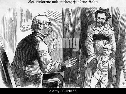geography / travel, Germany, politics, Anti-Socialist Law, Laws, 1878, acceptance 19.10.1878, caricature, 'The lost son', Kladderadatsch, Stock Photo