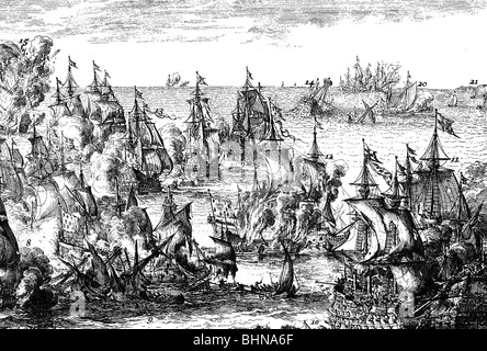 events, Nine Years War 1688 - 1697, Battle of La Hogue, 29.5.1692 - 4.6.1692, contemporary copper engraving by Romain de Hooghe, detail, Barfleur, naval battle, navy, France, French, England, English, Netherlands, Dutch, ships, warships, Normandy, Cotetin, English Channel, 17th century, historic, historical, people, Stock Photo