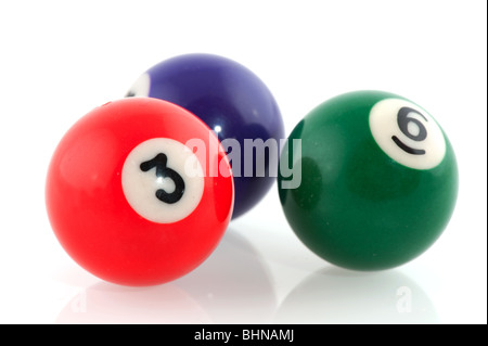 Pool billiard balls in different colors isolated over white Stock Photo
