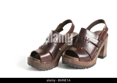 Old Platform Sandals with Wooden Sole Stock Photo