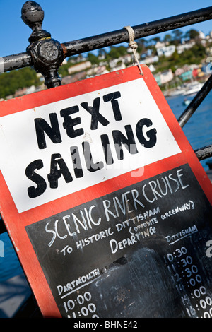 Notice of sailing times for Scenic River Cruise, Dartmouth Riverfront, South Hams, Devon, England, UK Stock Photo