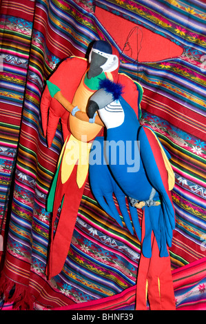 parrot parrots Flea market Mixture of South and central American Arts And Crafts Stock Photo