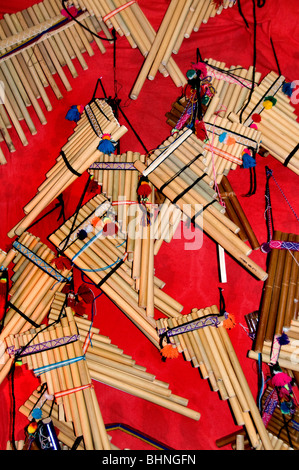 Flea market Mixture of South and central American Arts And Crafts Pan pipe Pandean pipes Stock Photo