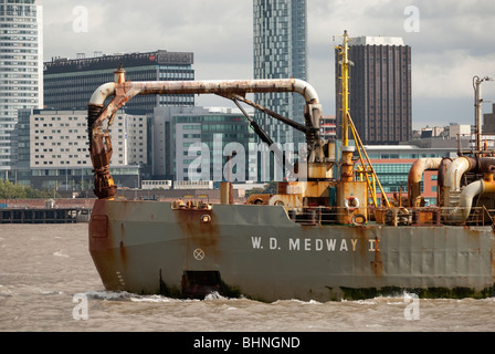 Dredger ship W D Medway II on River Mersey Liverpool Stock Photo