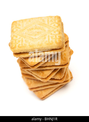 Stack of Custard Cream biscuits - selective focus Stock Photo