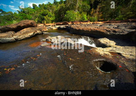 Nam Leuk river in dry season. Tropical forest. Laos. Stock Photo