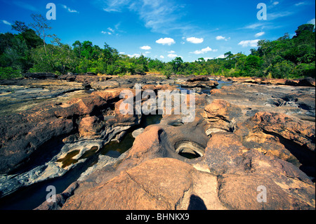 Nam Leuk river in dry season. Tropical forest. Laos. Stock Photo