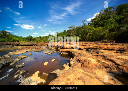 Nam Leuk river in dry season. Tropical forest. Laos. Stock Photo