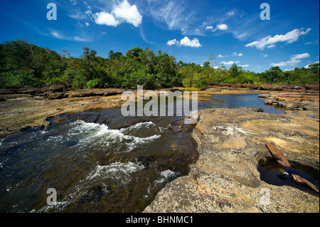 Nam Leuk river in dry season. Tropical forest. Laos. Stock Photo