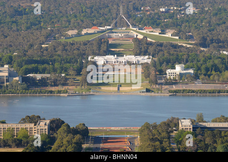 Lake Burley Griffin, old parliament building and new parliament building Canberra. Stock Photo